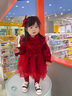 幼歌（YOUGE） 女童甜美絲絨拼接網(wǎng)紗連衣裙小女孩溫暖復古立領蓬蓬裙 紅色 90 cm 曬單實拍圖