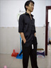 安初夏冰絲條紋短袖t恤男士休閑套裝夏季薄款衣服男裝潮流修身穿搭配 C006黑色套裝+送項(xiàng)鏈 XL 【推薦120-140斤】 曬單實(shí)拍圖