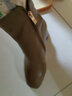 施菲雅牛皮方頭中跟短靴女歐美潮秋冬季百搭休閑保暖絨金屬扣粗跟低筒靴 卡其色(絨里) 36 曬單實(shí)拍圖