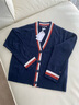 TOMMY HILFIGER【羊毛羊絨混紡】秋冬女裝休閑慵懶拼色寬松V領(lǐng)開(kāi)衫毛衣外套 藏青色DW5 S 曬單實(shí)拍圖