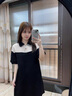 clotho Rennie品牌女裝小個(gè)子短袖連衣裙女2025夏季新款翻領(lǐng)拼接撞色寬松顯瘦裙 黑色 M 曬單實(shí)拍圖