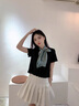 歐凡迪長條絲巾女杭州絲綢春秋季韓版印花裝飾小領(lǐng)巾真絲圍巾100 玉綠色四葉花真絲長條 曬單實拍圖