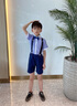 羅蒙畢業(yè)兒童畢業(yè)演出服套裝男女童表演服小學(xué)生幼兒園班服合唱團(tuán)服夏 男童：短袖襯衫+短褲+背帶+領(lǐng)結(jié) 140 曬單實(shí)拍圖