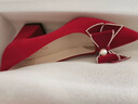 羽雅曼新娘結婚鞋女秀禾婚紗鞋2023年時(shí)尚百搭紅色兩穿粗跟孕婦高跟 酒紅色  4.5cm 37 235mm 曬單實(shí)拍圖
