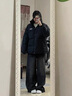 棉致復(fù)古顯瘦加絨加厚闊腿牛仔褲女秋冬新款高腰寬松直筒休閑褲子女 1728黑灰色【加絨高品質(zhì)41.5】 L 105-115斤 曬單實(shí)拍圖