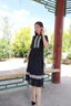 clotho Rennie品牌女裝雪紡連衣裙女2025年夏季新款韓版顯瘦休閑百搭刺繡拼接裙 黑色 M 曬單實拍圖