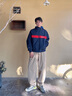 TOMMY HILFIGER男裝復古休閑運動(dòng)風(fēng)雙面穿重磅刺繡立領(lǐng)連帽夾克外套 深藍/黑C5J M （推薦：135-150斤） 曬單實(shí)拍圖