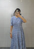 法曼萱（FAMANXUAN）藍色格子短袖連衣裙女小個子2025夏天新款氣質女神范設計感長裙 琉藍海濱格 XL 175/96A 曬單實拍圖