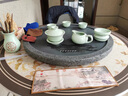 陶毓天然烏金石茶盤家用簡約石頭茶臺中式客廳高檔功夫茶具石材茶托盤 初心帶隔片70x40x3+黑陶茶具 曬單實(shí)拍圖