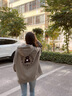柏麗奴外套女加絨2025春秋冬新款韓版連帽寬松百搭學(xué)生長(cháng)袖衛衣服女裝 杏色 L 【115-140斤】 曬單實(shí)拍圖