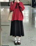 歐貝汐毛呢半身裙女秋冬季新款高腰顯瘦a字寬松大擺復古遮跨中長(cháng)裙傘裙 杏色 M 曬單實(shí)拍圖