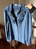 Levi's【商場(chǎng)同款】李維斯女士娃娃領(lǐng)牛仔襯衫可愛(ài)減齡 牛仔藍 A8431-0000 S 曬單實(shí)拍圖