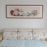 弘舍 新中式客廳裝飾畫(huà)背景墻花開(kāi)富貴壁畫(huà)臥室床頭牡丹花掛畫(huà)花鳥(niǎo)畫(huà) 典雅紅褐 成品尺寸 寬185*高65cm 曬單實(shí)拍圖