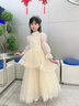 小咔衣濃女童禮服花童婚禮小女孩公主裙長(cháng)袖兒童主持人鋼琴演奏演出服秋冬 香檳色3934長(cháng)袖長(cháng)款連衣裙 130 曬單實(shí)拍圖