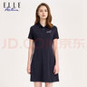 ELLE ACTIVE 百搭氣質(zhì)翻領(lǐng)連衣裙夏季時(shí)尚簡(jiǎn)約運(yùn)動(dòng)休閑透氣收腰顯瘦短袖T恤裙 藏青色 S 曬單實(shí)拍圖