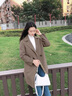 歐迪惠毛呢大衣女加厚2025年春秋季小個(gè)子毛呢外套女裝寬松韓版呢子大衣 咖啡色 S 曬單實(shí)拍圖