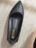卡帝樂(lè )鱷魚(yú)（CARTELO）潮牌真皮單鞋女粗跟2025年春夏季軟底尖頭淺口百搭職業(yè)平底女皮鞋 黑色光板 37 曬單實(shí)拍圖