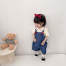 幼歌（YOUGE）寶寶草莓甜心背帶褲套裝2023新款嬰幼兒俏皮花瓣領上衣 杏色上衣 80 cm 曬單實拍圖