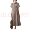 簡(jiǎn)當夏季胖MM大碼女裝純色文藝連衣裙翻領(lǐng)短袖寬松口袋長(cháng)款裙子1520 卡其 L 【120-140斤】 曬單實(shí)拍圖