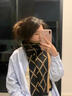 斤慕女冬季保暖圍巾韓系百搭高級氛圍感保暖披肩毛線針織格子圍脖 雙面圍巾【咖色】 曬單實拍圖