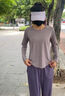 法勞格羽毛球服女套裝春秋長(cháng)袖健身專(zhuān)業(yè)跑步速干戶(hù)外透氣晨跑服寬松運動(dòng) 灰紫兩件套（藤紫色長(cháng)褲） L 曬單實(shí)拍圖