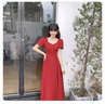 塞德勒（SAIDELE）敬酒服新娘2025新款結婚酒紅色夏季訂婚禮服小個子平時可穿連衣裙 酒紅色中長款 M (建議96-105斤) 曬單實拍圖
