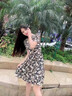 妍莉芬 碎花連衣裙女夏季2022年夏裝新款女裝小香風(fēng)法式短袖小個子收腰顯瘦百搭裙子夏天 綠色 S(建議90斤內(nèi)) 曬單實(shí)拍圖