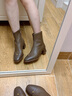 蹀愫秋冬新款款顯瘦法式氣質(zhì)襪靴粗跟棕色彈力瘦瘦短筒靴TA54724-11 土啡色彈力羊皮革/土啡色羊皮革 37 235mm 曬單實(shí)拍圖