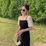 MeetMetro瑪依爾復(fù)古V領(lǐng)收腰連衣裙女2025夏裝氣質(zhì)文藝范假兩件裙 拼色【現(xiàn)貨閃電發(fā)】 M 曬單實(shí)拍圖
