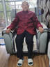 拾福中老年唐裝情侶裝老人祝壽生日喜慶服裝秋冬男女80大壽中國風(fēng)男裝 酒紅+黑褲套裝 常規 XL 男款 180(144-159斤） 曬單實(shí)拍圖