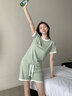 REJIP夏季睡衣女薄款冰絲寬松休閑撞色冰淇淋短袖T兩件套家居服可外穿 冰淇淋-嫩芽綠套裝(上衣+褲子) 均碼【80-140斤】可穿 曬單實(shí)拍圖