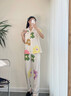 達爾麗睡衣女年夏季新款舒適棉短袖長(cháng)褲花卉印花薄款開(kāi)衫家居服套裝 T8221105-038-黃色 L【建議體重100-120斤】 曬單實(shí)拍圖