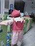 幼歌（YOUGE） 兒童草莓熊毛線馬甲女童休閑舒適格子連衣裙套裝 粉白格連衣裙(66-80內(nèi)有三角爬) 90 cm 曬單實(shí)拍圖