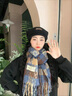 彩卡瑩秋冬氛圍編織格紋流蘇保暖圍巾男女情侶加大加厚長(cháng)款圍脖披肩保暖 豎條小格-藍咖色 200*56 曬單實(shí)拍圖