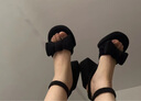 CHARLES&KEITH蝴蝶結絨布粗跟露趾高跟涼鞋生日禮物CK1-60920367 BLACK TEXTURED黑色紋理 38 曬單實(shí)拍圖