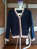 尚都比拉簡(jiǎn)約撞色毛衣女秋冬新款時(shí)尚休閑疊穿針織開(kāi)衫外套 藏藍色 XL  曬單實(shí)拍圖