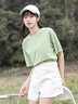 名創(chuàng)優(yōu)品（MINISO）短袖2025新款女夏季胖mm大碼顯瘦寬松女裝純棉半袖夏天正肩女t恤 果綠色(嗨皮熊仔胸標(biāo)) L 165 (顯瘦 遮肚子) 曬單實(shí)拍圖