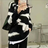 毛衣針織衫女秋冬季加厚軟糯毛絨絨毛衣女秋冬新款黑色海馬毛中長(cháng)款寬松慵懶風(fēng)針織衫 黑白短毛(常規款) S 80-95斤 曬單實(shí)拍圖