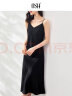 欧莎（OSA）新款黑色吊带缎面连衣裙女外穿显瘦长裙V领法式裙子 黑色 XL 实拍图