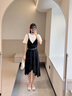 MO&Co.假兩件V領(lǐng)吊帶不規則連衣裙氣質(zhì)黑白撞色設計感裙子女 黑色 S 160 曬單實(shí)拍圖
