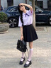 鹿依檸連衣裙女夏季2025新款女裝韓系減齡泰國學(xué)生學(xué)院風(fēng)jk制服套裝裙子 藍色襯衫+藏青短裙 M 曬單實拍圖