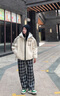 MAGNLENSmagnlens冬季新款連帽可拆卸風帽拼接羊羔毛寬松保暖厚拉鏈外套女 淺杏色 XS 160 曬單實拍圖