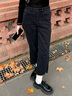 伊芙麗彈力顯瘦經(jīng)典百搭直筒牛仔褲女2023秋冬新款褲子 深灰 M 曬單實(shí)拍圖