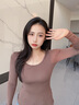 啄木鳥莫代爾打底衫女內(nèi)搭雙u領(lǐng)長袖t恤洋氣外穿上衣薄款 咖啡色 S 曬單實拍圖