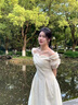 RUIQIUER連衣裙女夏季新款女裝法式感溫柔茶歇一字肩顯瘦氣質(zhì)仙女裙子 圖片色 S 曬單實(shí)拍圖