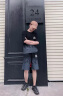 NEWERSISER官方潮牌短袖t恤套裝男夏季休閑棉質寬松字母印花上衣短褲兩件套 662黑色（NE01） 2XL（推薦體重140-160斤） 曬單實拍圖