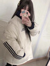 DXOT淺杏色拼接撞色條紋三杠立領(lǐng)棉服女冬季新款保暖寬松百搭學(xué)生外套 淺杏色 M 95-105斤 曬單實(shí)拍圖