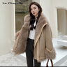 LISCN麂皮絨拼接仿狐貍毛皮草內膽派克服外套女中長(cháng)款2025新款皮毛一體 摩卡棕 S 80105斤 曬單實(shí)拍圖
