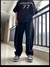 良茨胖子大碼休閑褲子男士冰絲直筒夏季薄款寬松闊腿衛(wèi)褲潮牌運動長褲 A001-K1297黑色 4XL 180-200斤 曬單實拍圖