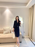 AD職業(yè)裝穿搭氣質(zhì)女神范套裝女時(shí)尚工作服中袖假兩件連衣裙工裝裙 七分袖藏青色連衣裙 S 曬單實(shí)拍圖